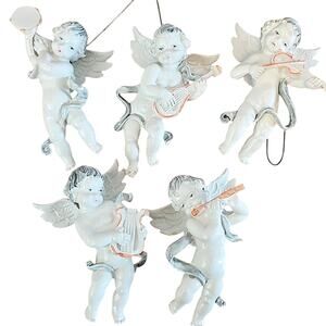 Vintage Italy Set of 5 Painted Resin Christmas Angel Ornaments 5 Diff Instrument